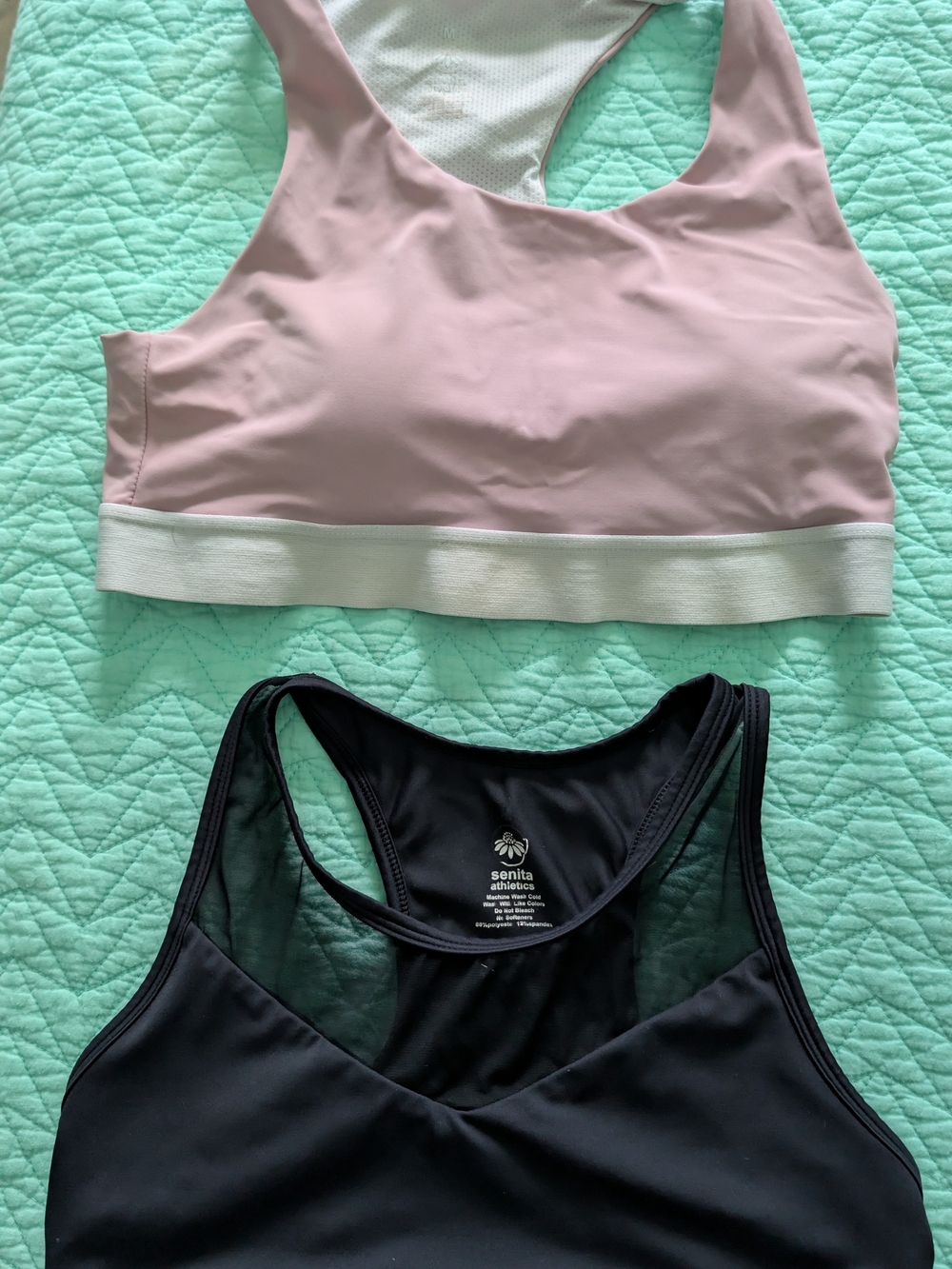 Senita Athletics Pink and Black Racerback Bra Set